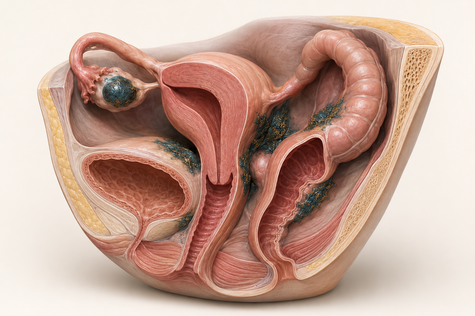 Ilustração médica conceitual: Distribuição da endometriose